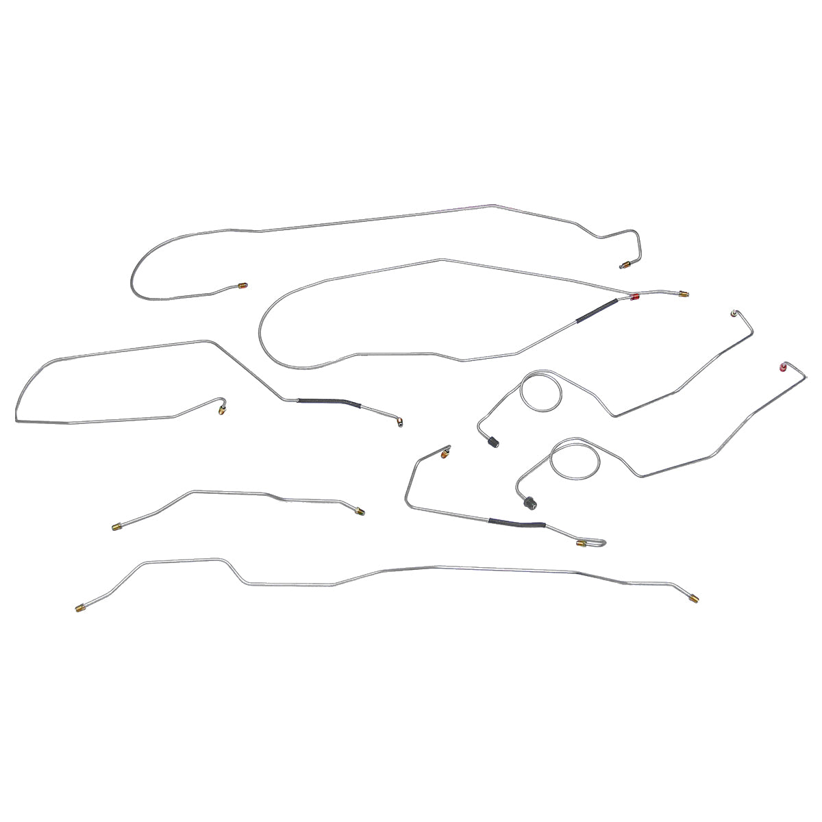 1967-70 Ford F100 F150 2wd Power Drum Brake Line Kit 8pc, Longbed, OE Steel