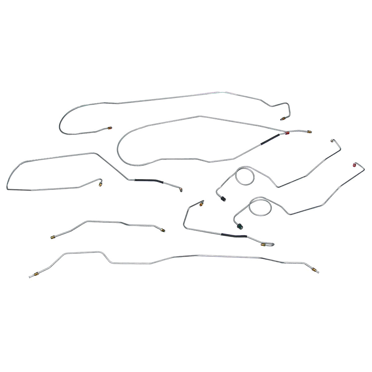 1971 Ford F100 F150 2wd Complete Manual Drum Brake Line Kit 8pc, Long Bed OE Steel