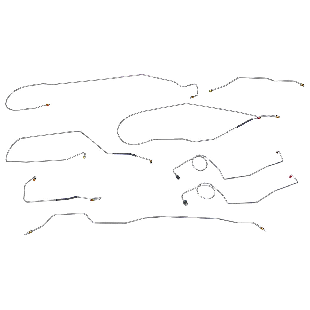 1971 Ford F100 F150 2wd Manual Drum Brake Line Kit 8pc, Shortbed, OE Steel