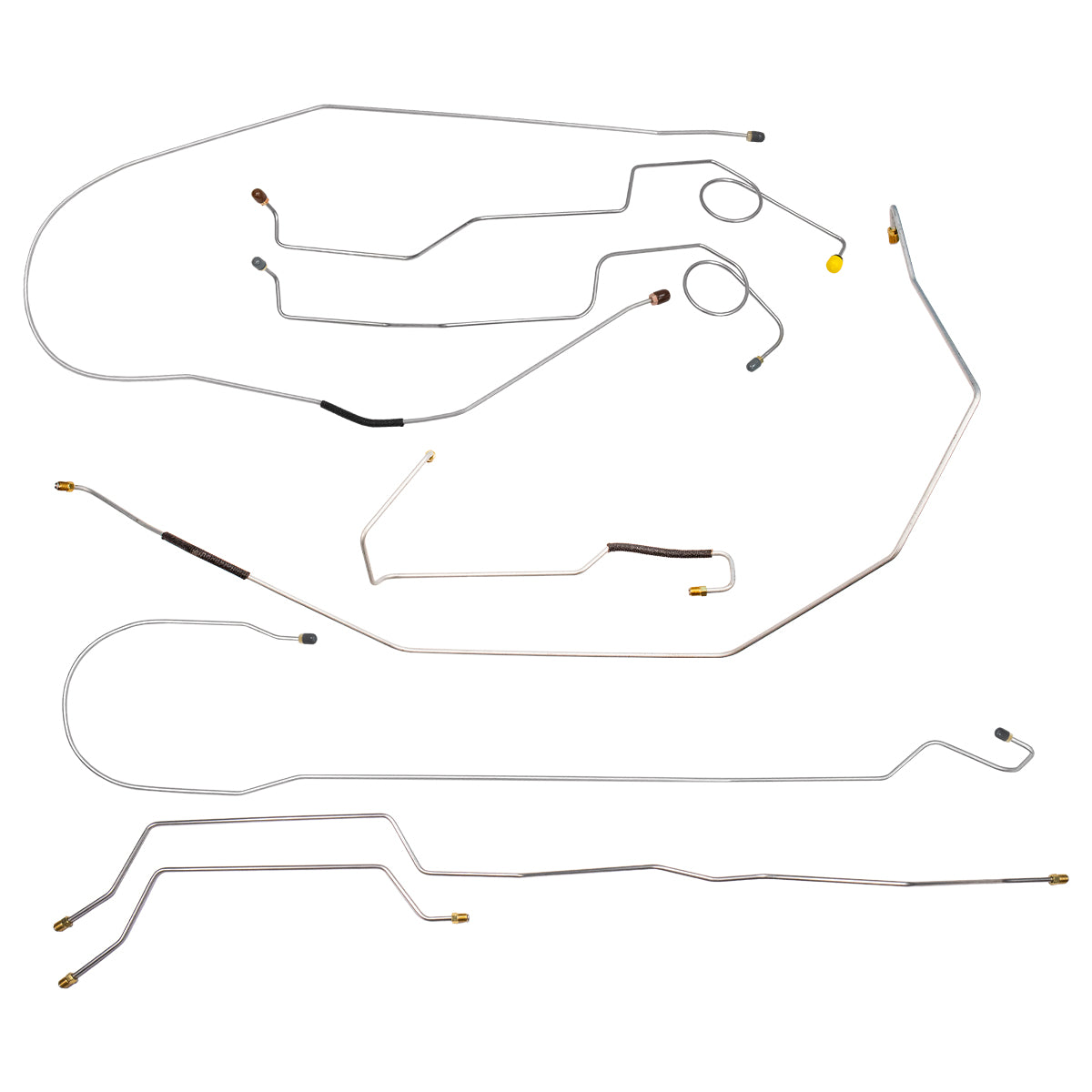 1971 Ford F-250 2wd Complete Power Drum Brake Line Kit Long Bed, 8pc, OE Steel