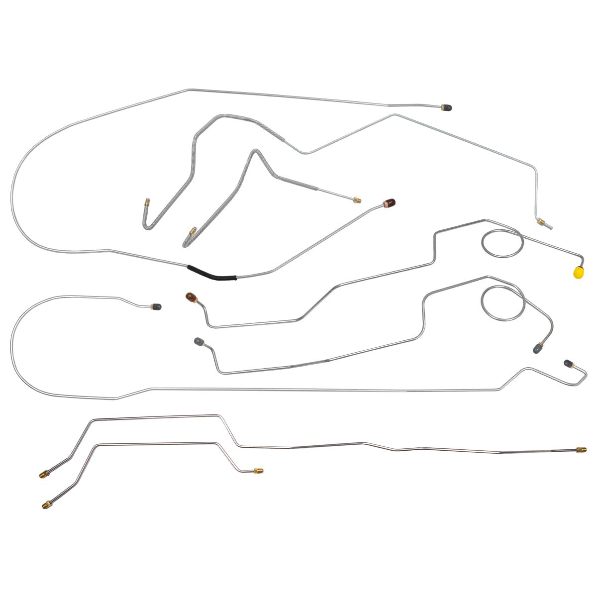 1972 Ford F-250 2wd Complete Power Drum Brake Line Kit Long Bed, 8pc, OE Steel