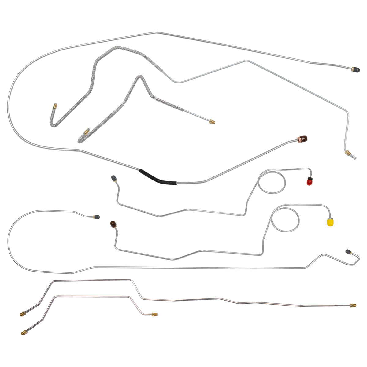 1972 Ford F-250 2wd Complete Manual Disc Brake Line Kit Long Bed, 8pc, OE Steel