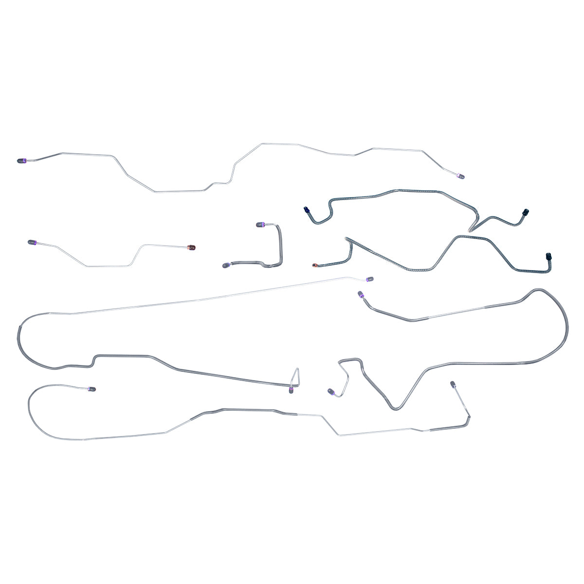 1987-89 Ford F100 F150 4WD Std. Cab Long Bed Power Disc Complete Brake Line Kit 8pc, OE Steel