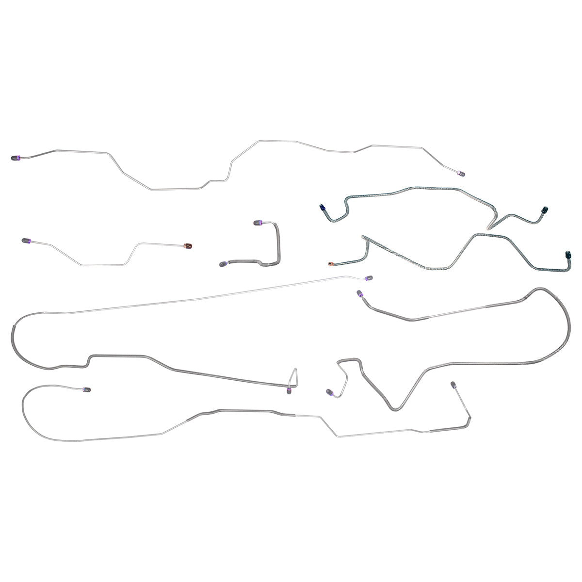 1987-89 Ford F250 F350 4WD Std Cab Long Bed Single Rear Wheels Power Disc Brake Line Kit 8pc, OE Steel