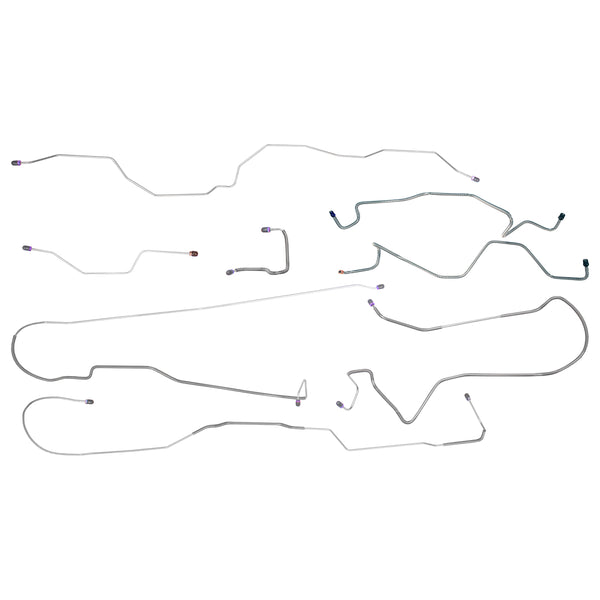 1987-89 Ford F250 F350 4WD Std Cab Long Bed Single Rear Wheels Power Disc Brake Line Kit 8pc, OE Steel