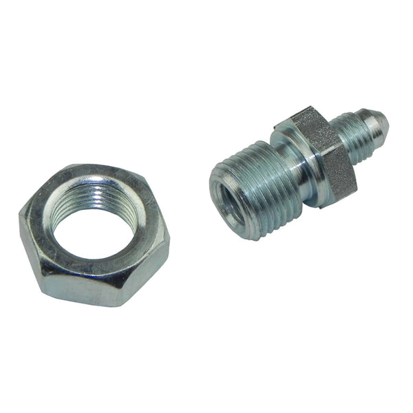 Hose Line Fitting, 3an Male to 7/16"-24 Fem. Inv. Flare, Threaded w/ Nut