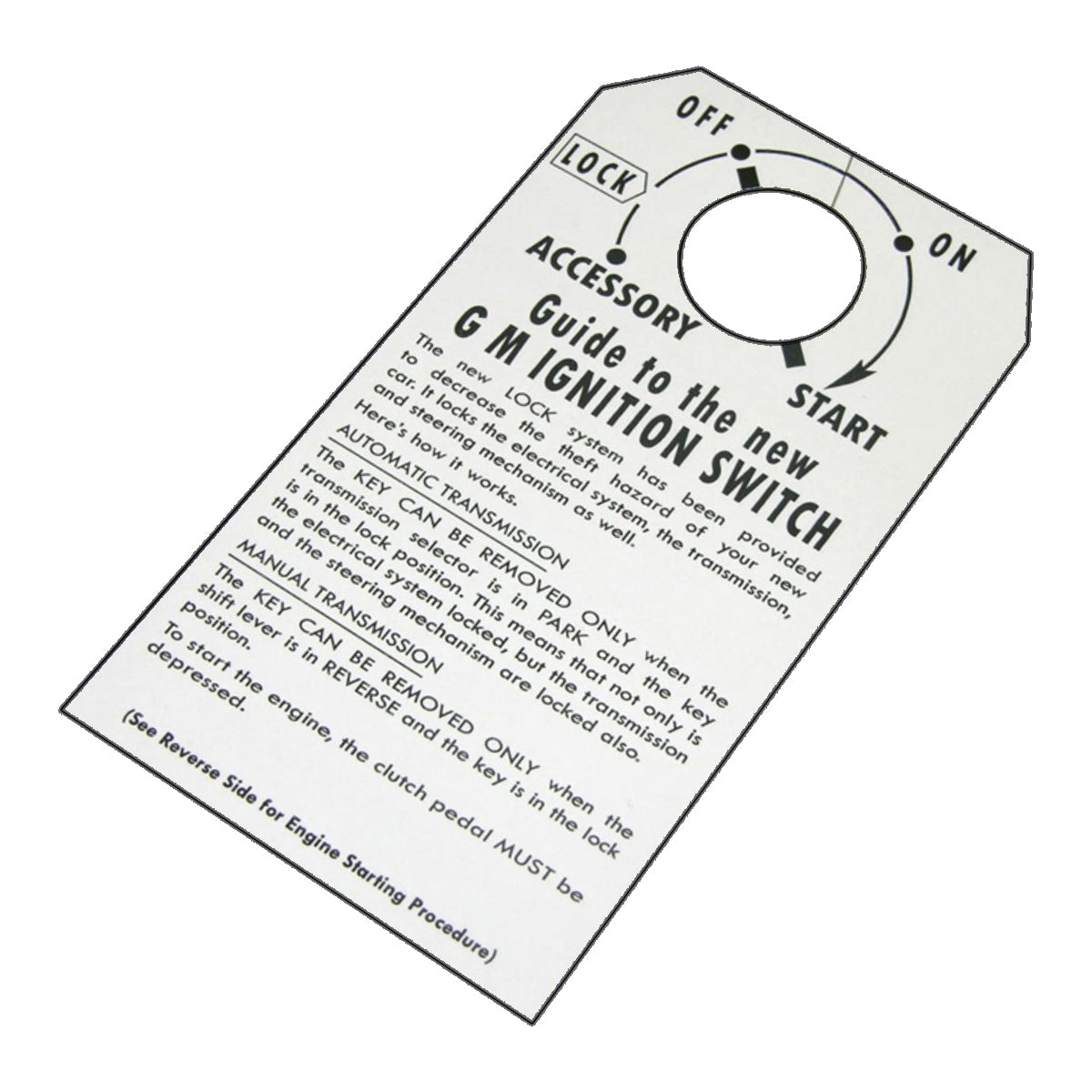 1969-70 Pontiac Steering Column Start Tag - For All Pontiac Models 1pc