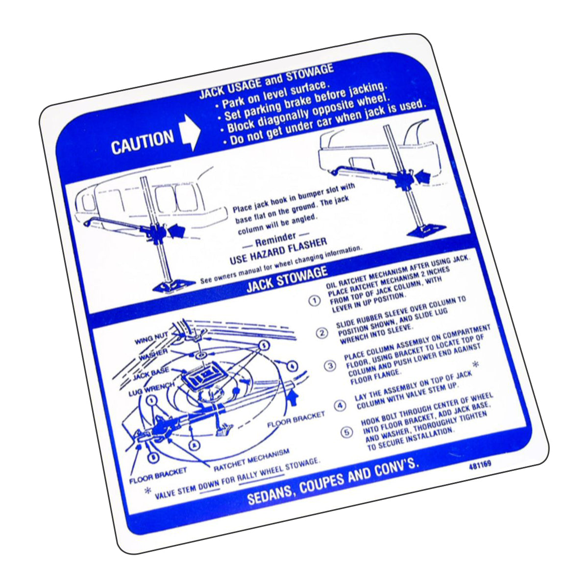 1969 Pontiac Lemans GTO Trunk Lid Jacking Instructions Decal 1pc