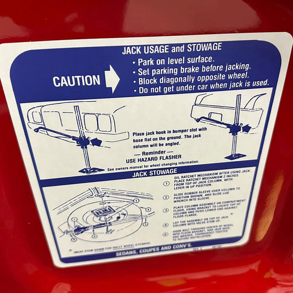 1970-72 Pontiac Lemans GTO Trunk Lid Jacking Instructions Decal 1pc