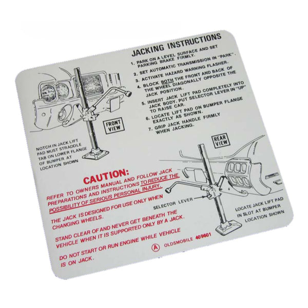 1972 Oldsmobile Cutlass Jack Instructions Decal 1pc
