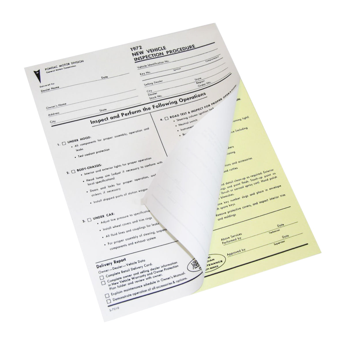 1972 Pontiac (All Models) Dealer Pre Delivery Sheets Carbon Ea