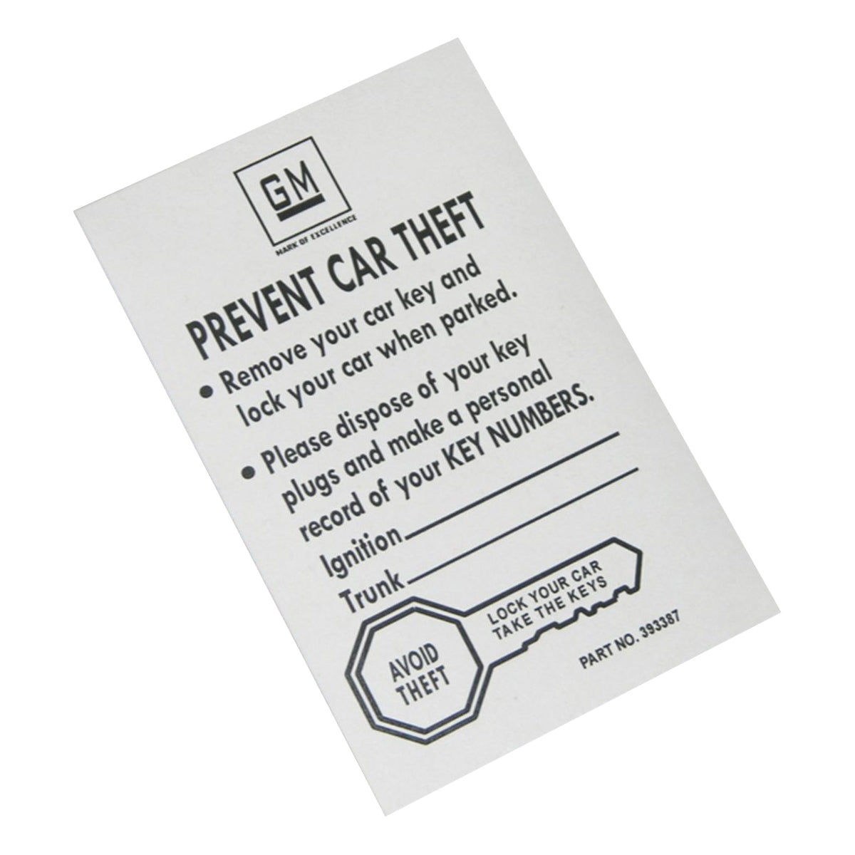 1964-68 GM Key Envelope White Color 1pc
