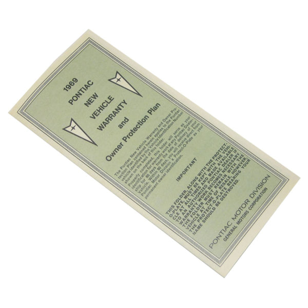 1969 Pontiac GTO, Firebird New Car Warranty Fold Out, 1pc