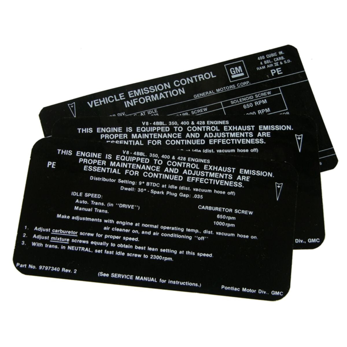 1968 Pontiac 350-4V Emissions Decal, Ea