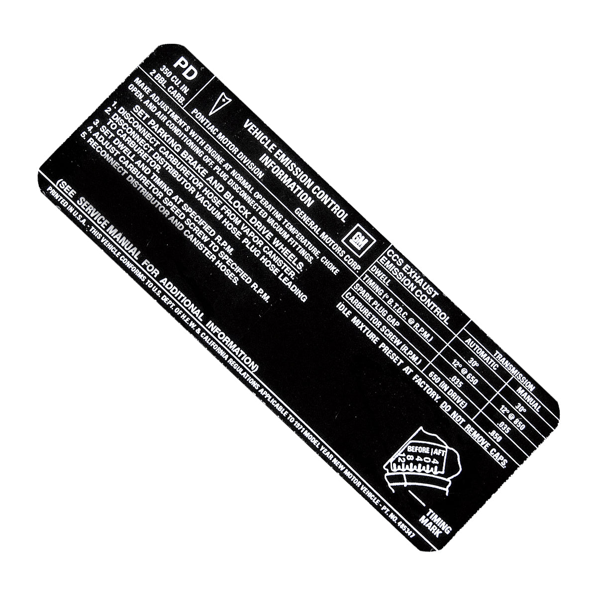 1971 Pontiac All V8-2bbl Emissions Decal, Ea