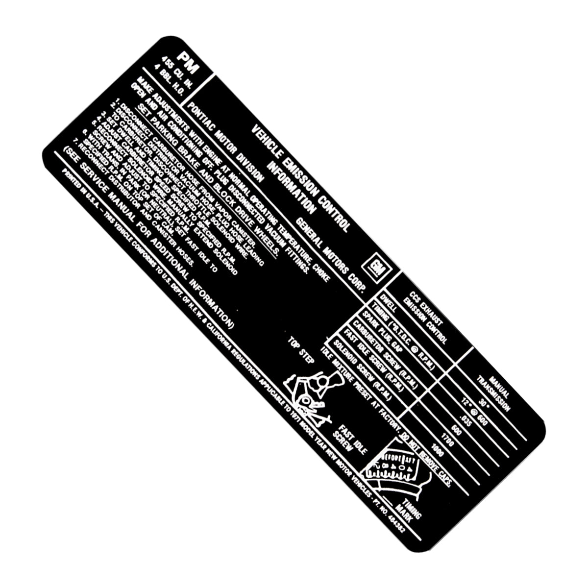 1971 Pontiac 455-4bbl, HO, MT Emissions Decal, Ea