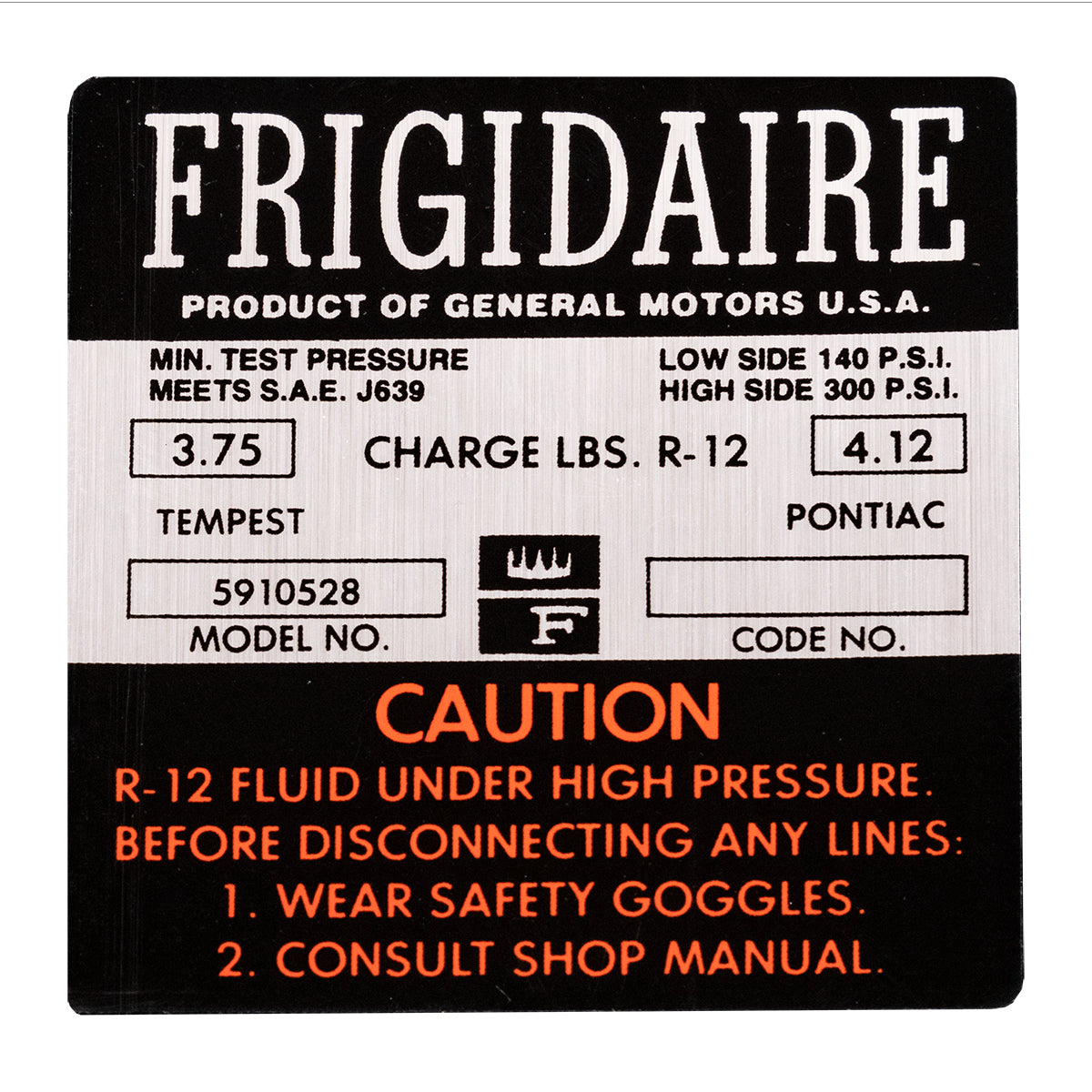 1966 Pontiac Only Frigidaire Air Conditioner Compressor Decal