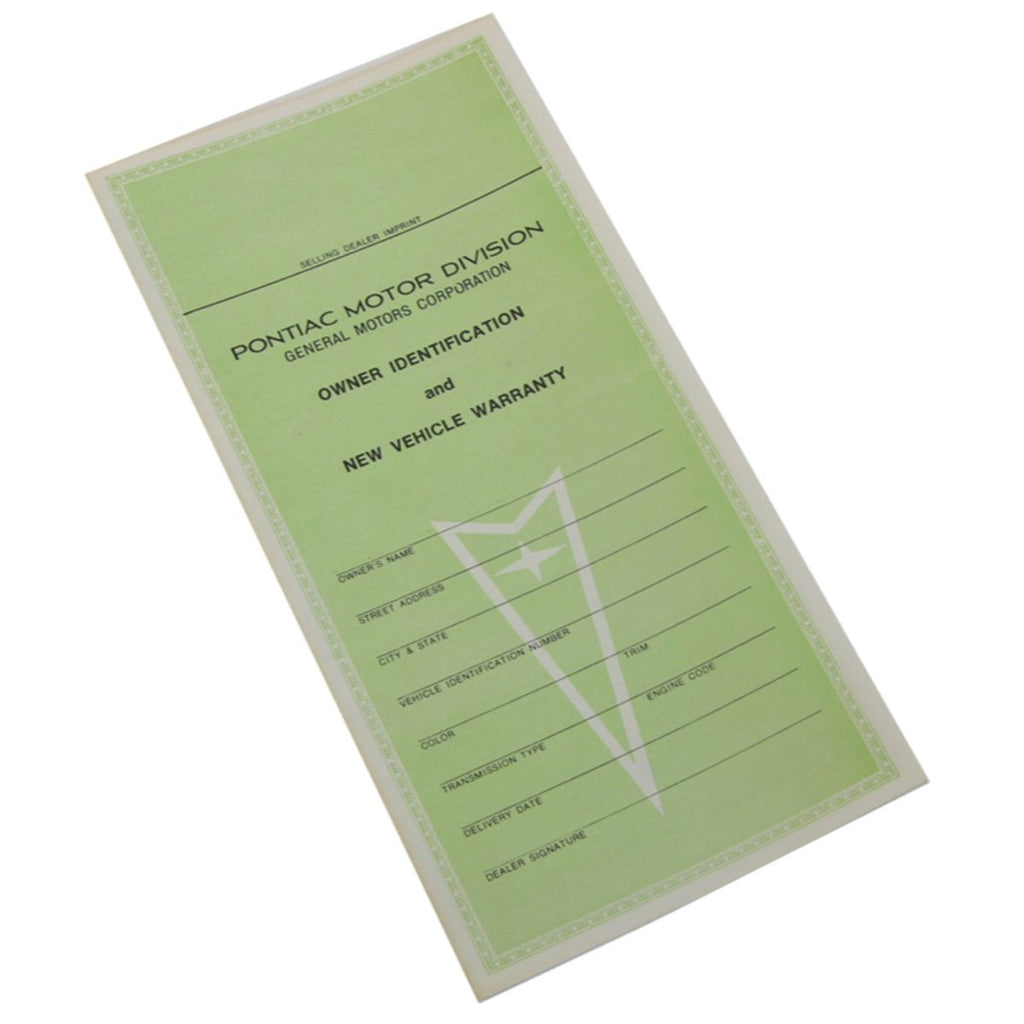 1968 Pontiac GTO, Firebird New Car Warranty Fold Out