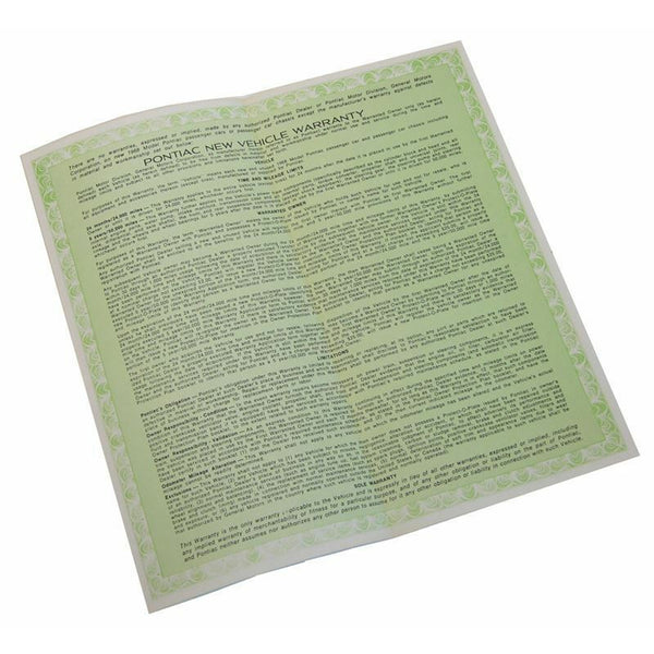 1968 Pontiac GTO, Firebird New Car Warranty Fold Out