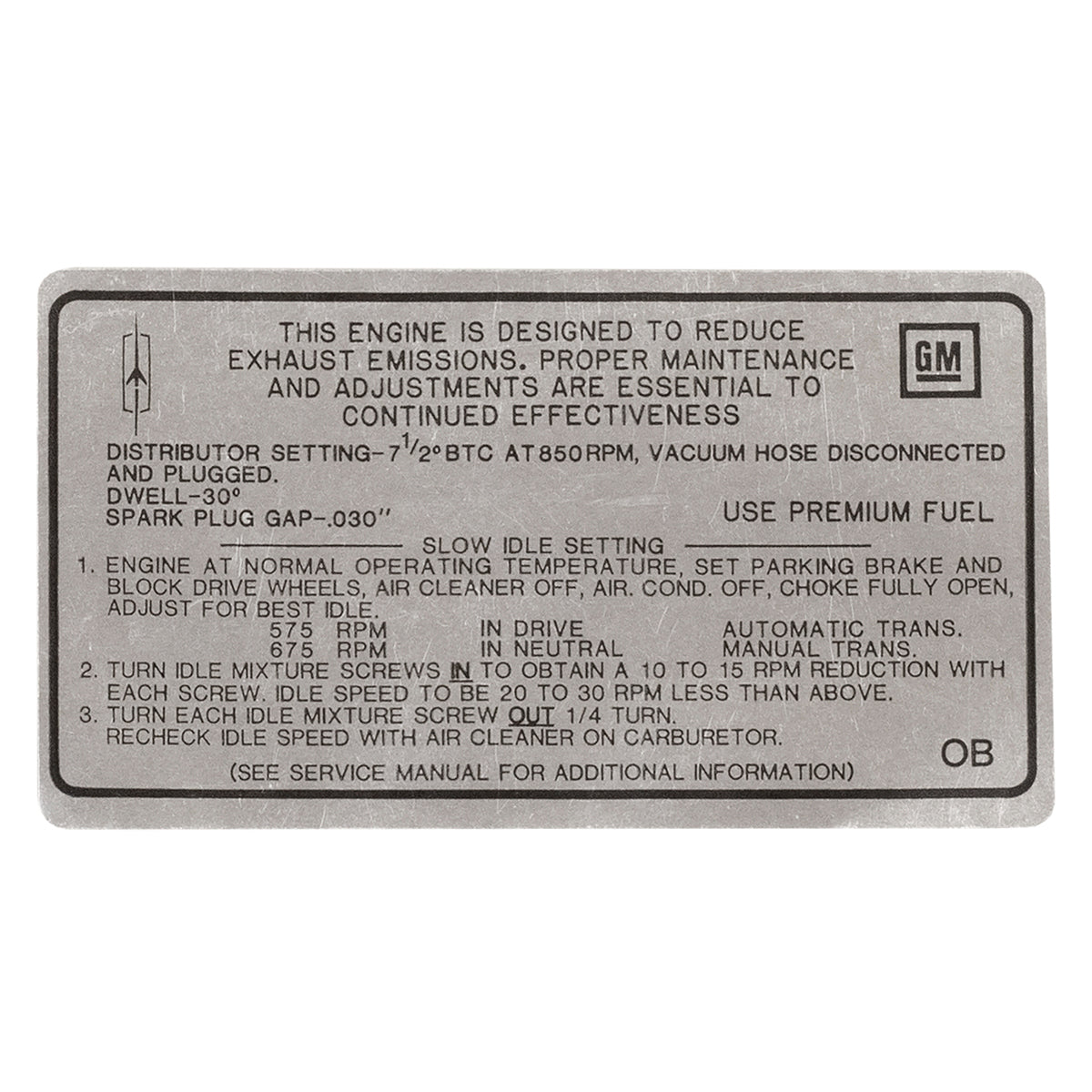 1968 Oldsmobile A & B-Body Tune Up Decal 350 CID 4BBL (OB) AT/MT