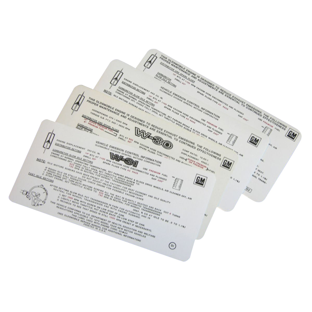 1970 Oldsmobile A & B-Body Tune Up Decal 350 2BBL (SO) AT