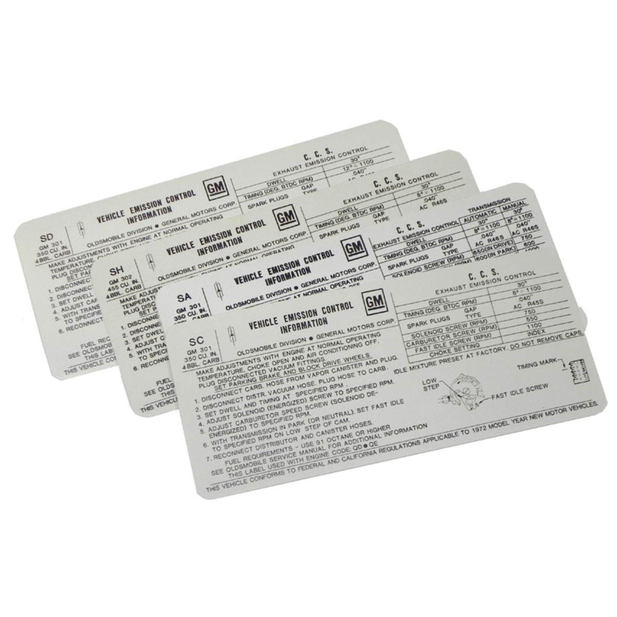 1972 Oldsmobile A, B, & C Body & HO Tune Up Decal 455 4BBL (SH) MT/AT