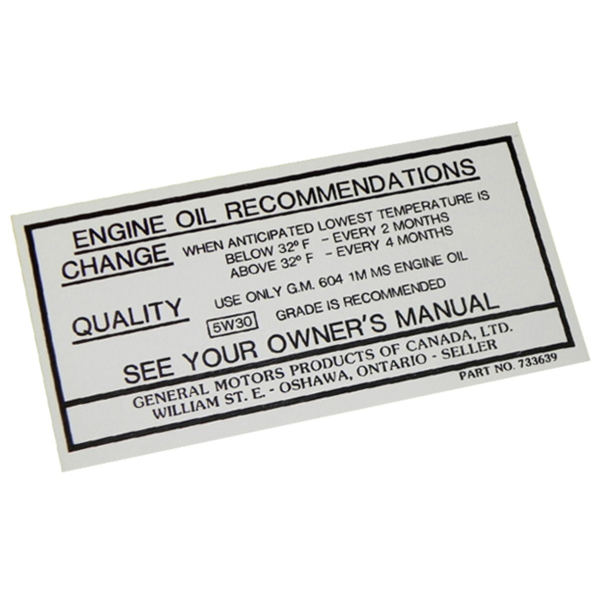 1968-72 Oldsmobile Canadian Oil Valve Cover Decal