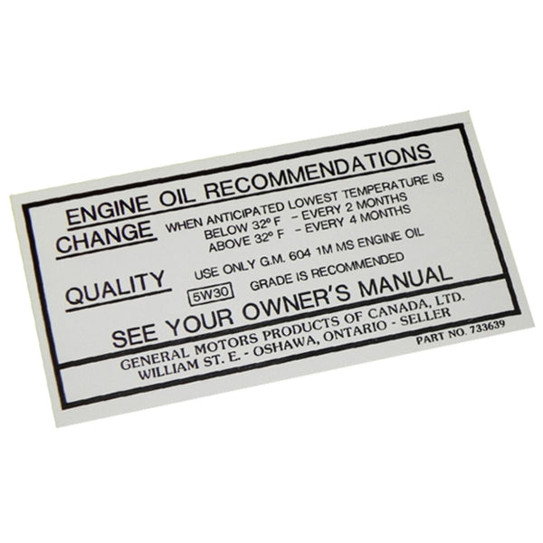 1968-72 Oldsmobile Canadian Oil Valve Cover Decal