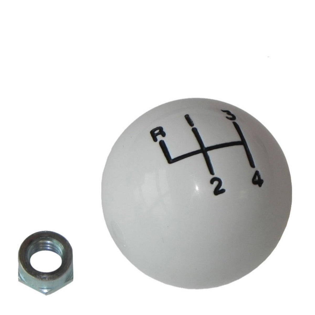 1964-72 White 4 Speed Shifter Ball Correct 1-7/8" With 3/8"-16 Thread Lock Nut