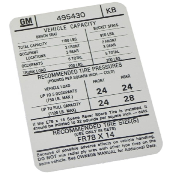 1971-74 Pontiac Ventura & 74 GTO Door Jamb Tire Decal