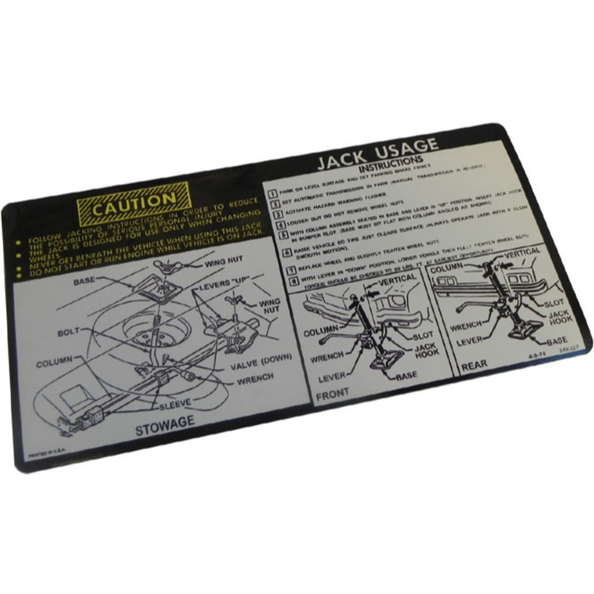 1973-74 Pontiac Ventura Hatchback Jack Instruction 1pc