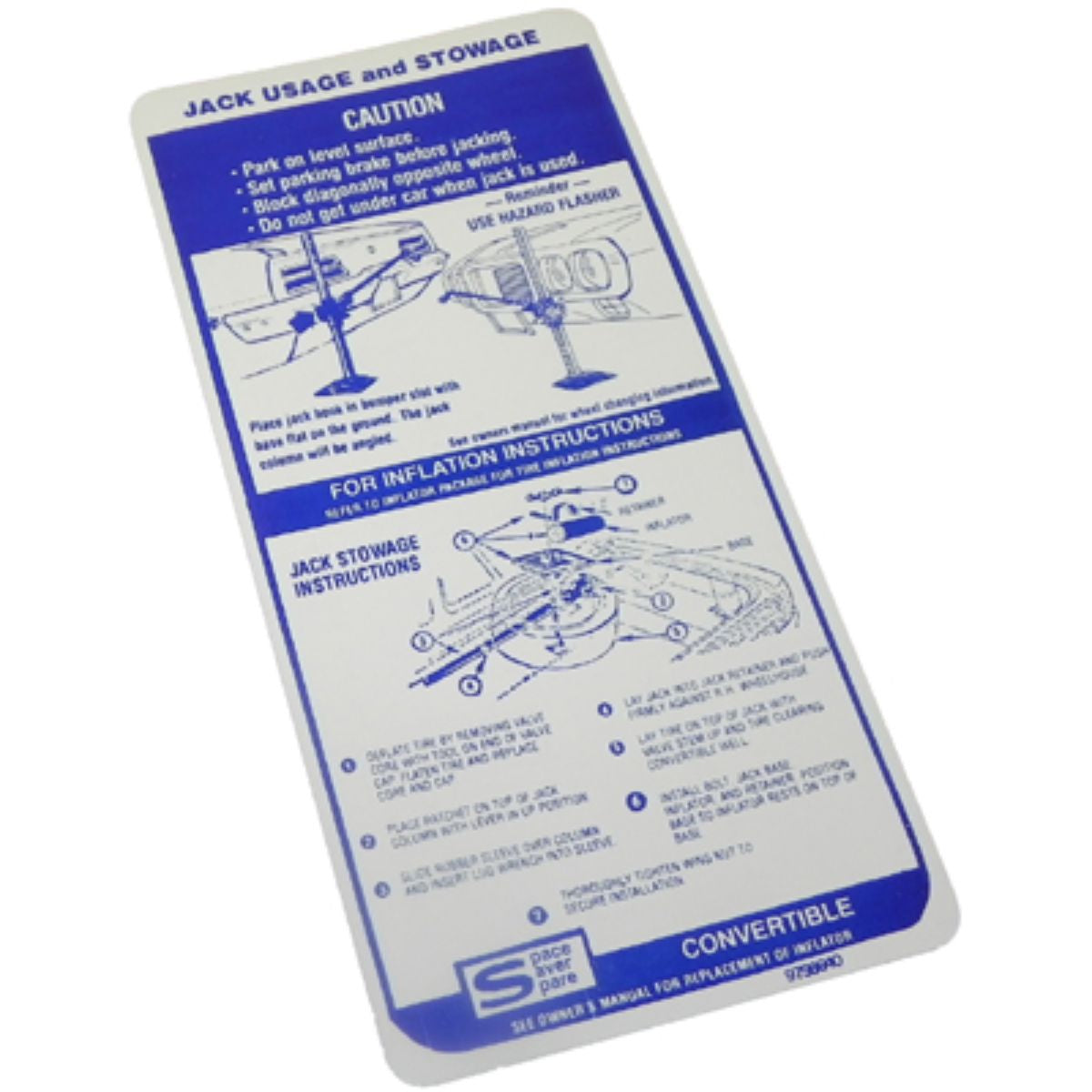 1969 Pontiac Firebird Convertible Jack Instruction Space Saver Spare 1pc