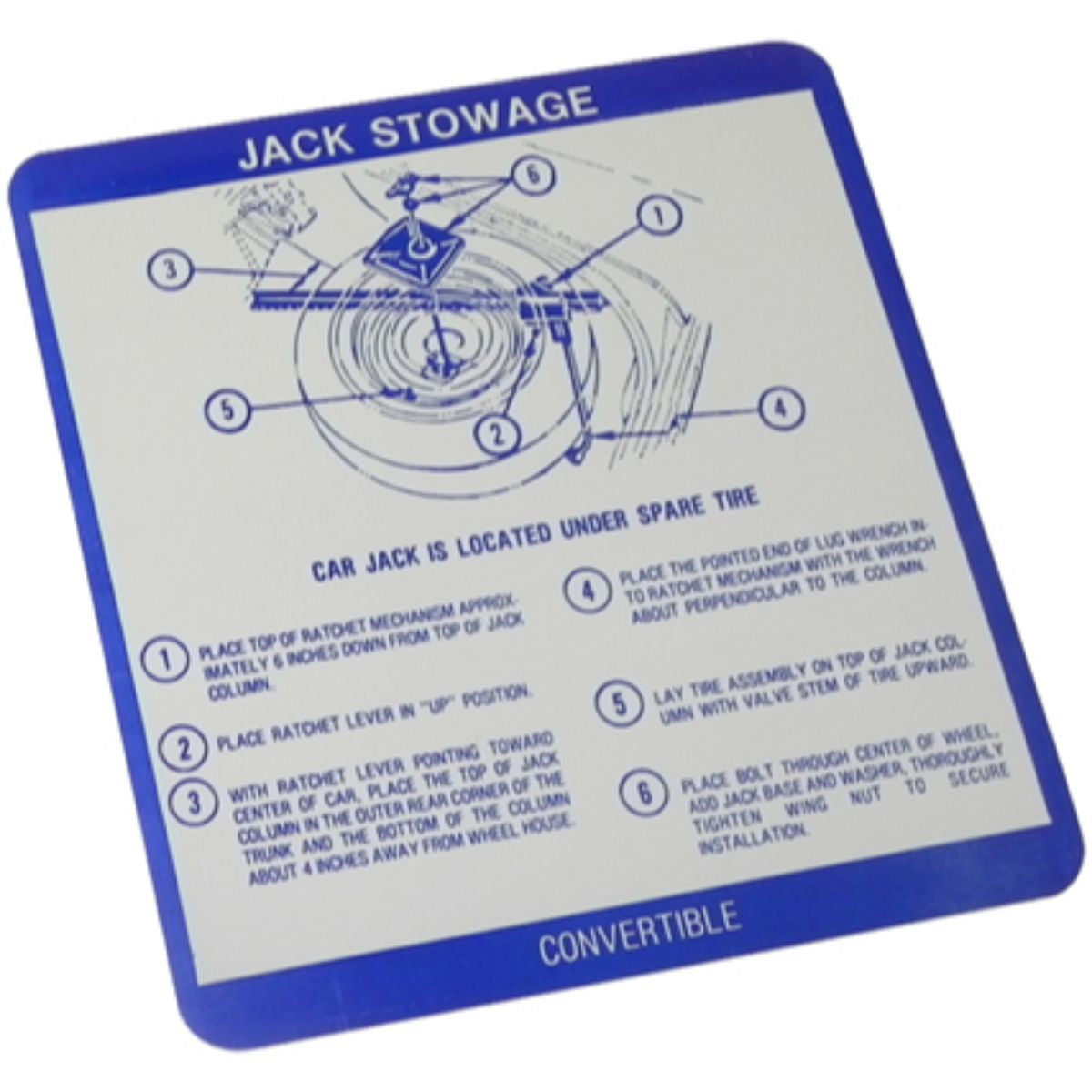 1967 Pontiac Full Size & Grand Prix Convertible Jack Stowage Decal 1pc