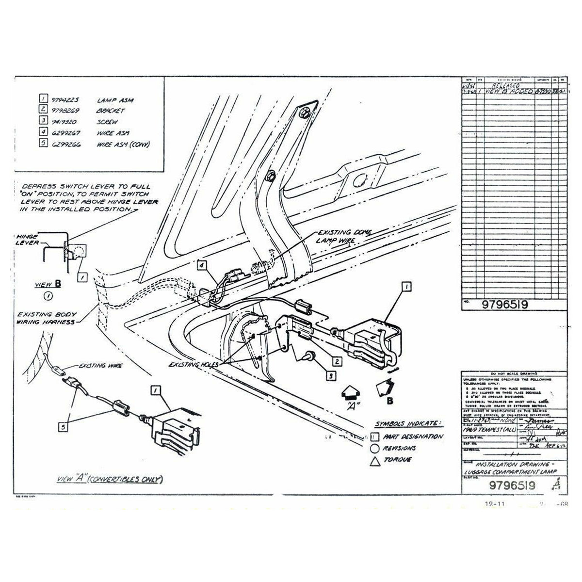 1969-72 Pontiac Oldsmobile A-Body & Full Size Car Trunk Light Option Package