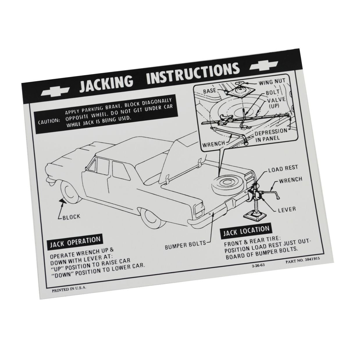 1964-66 Chevrolet Chevelle Jacking Instructions. – Inline Tube