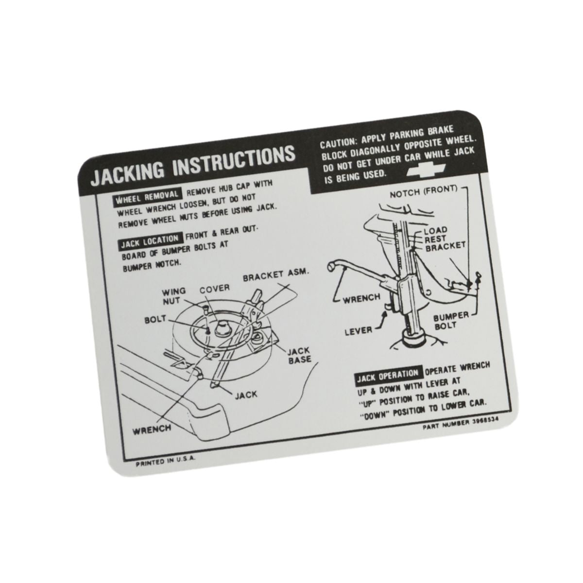 1969 Chevrolet Chevelle SS Jacking Instructions.