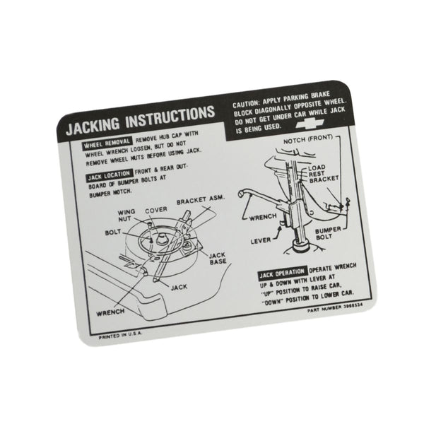 1969 Chevrolet Chevelle SS Jacking Instructions.