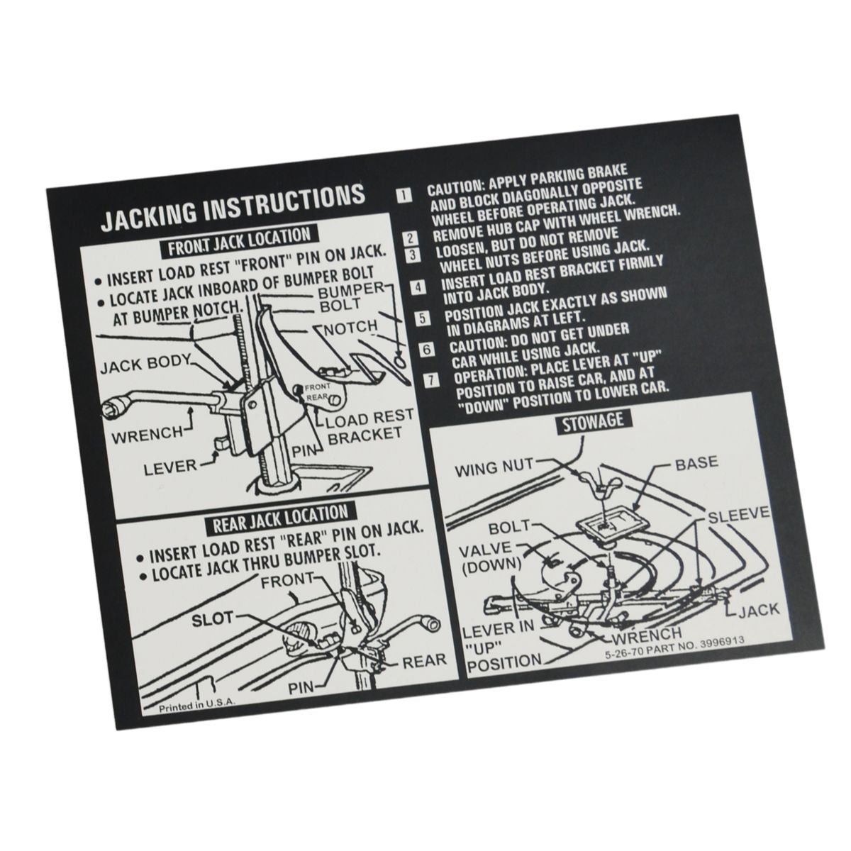 1971 Chevrolet Chevelle Jacking Instructions.