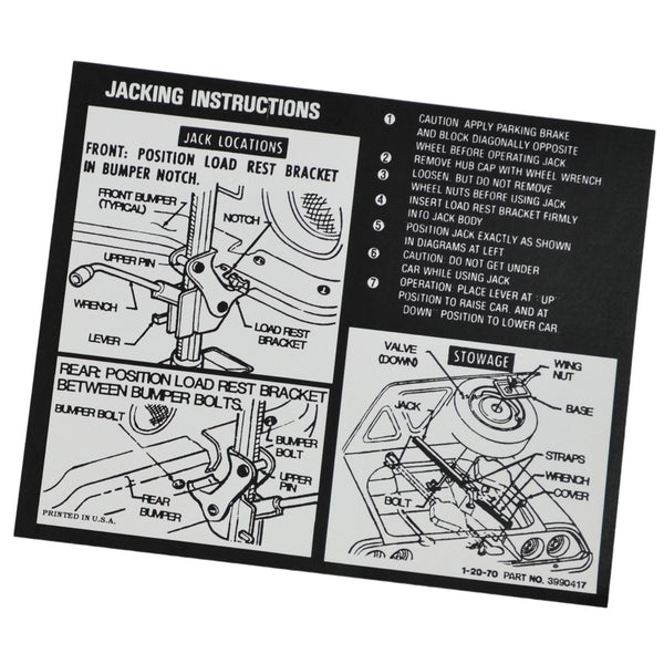 1970-71 Chevrolet Camaro Regular Spare Jacking Instructions.
