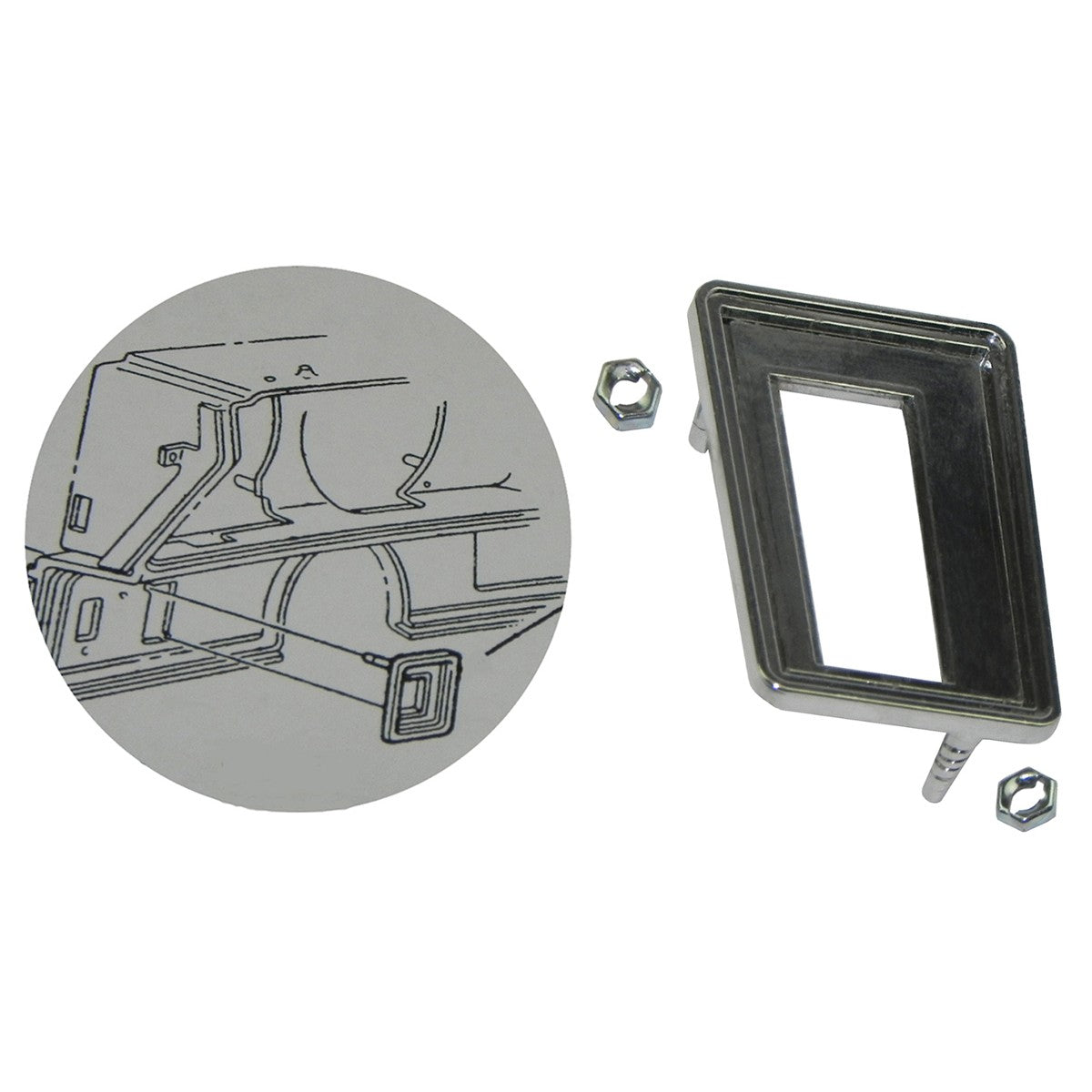 1970-72 Oldsmobile Cutlass Convertible Top Switch Bezel with 2 nuts.