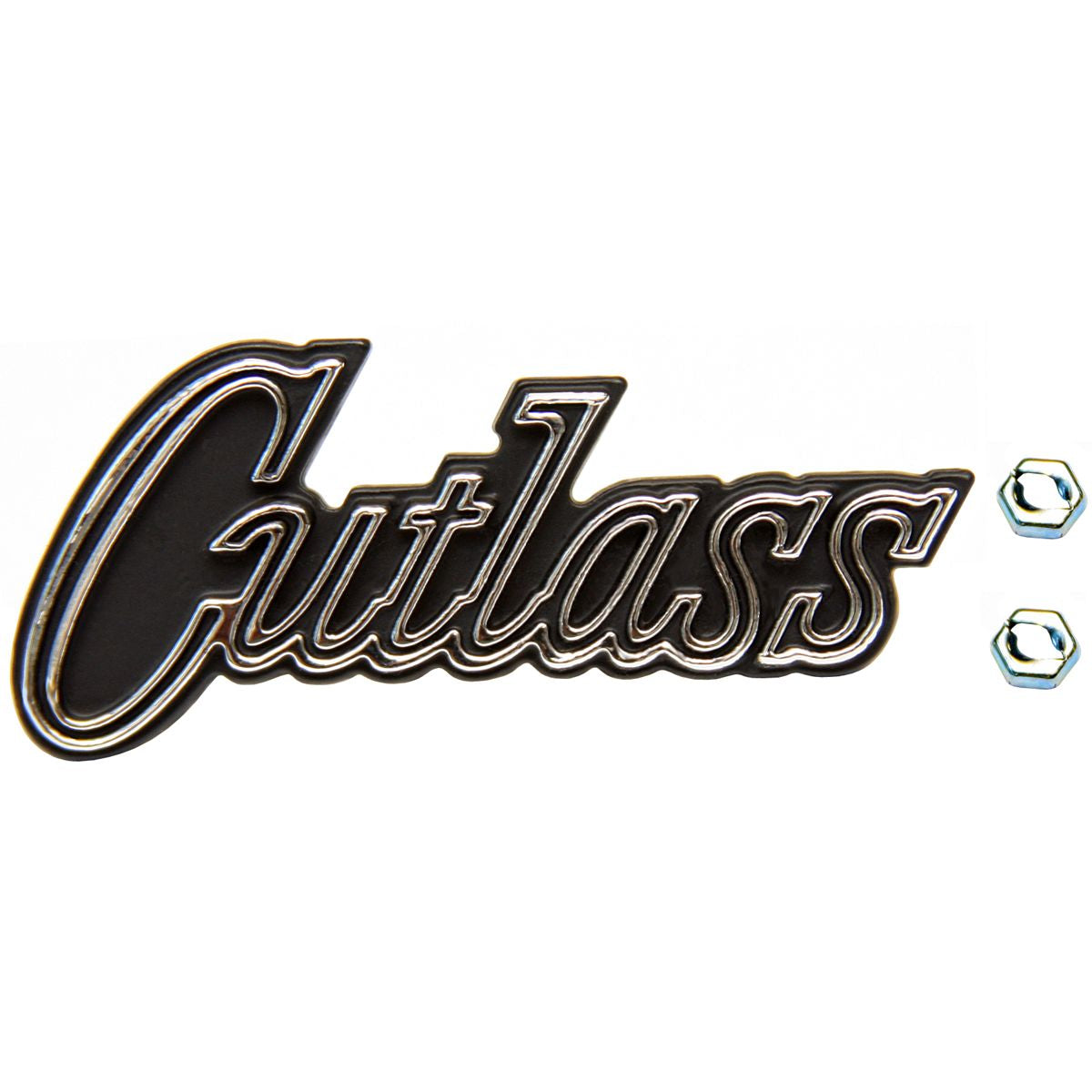 1970-72 Cutlass Glove Box Emblem with two self cutting nuts. 3 pc