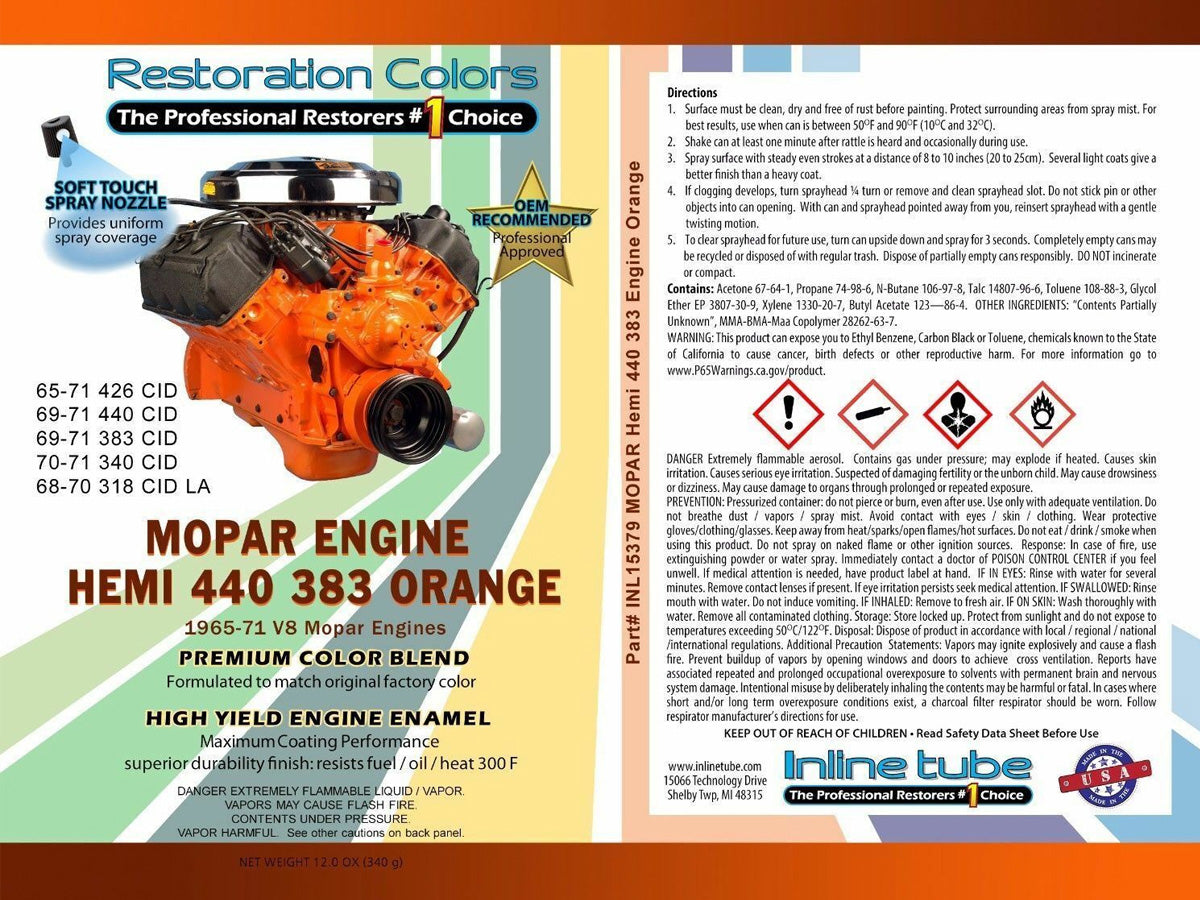 1965 - 1971 Mopar Dodge Plymouth High Temp HEMI 440 383 Orange Engine Spray Paint 1pc