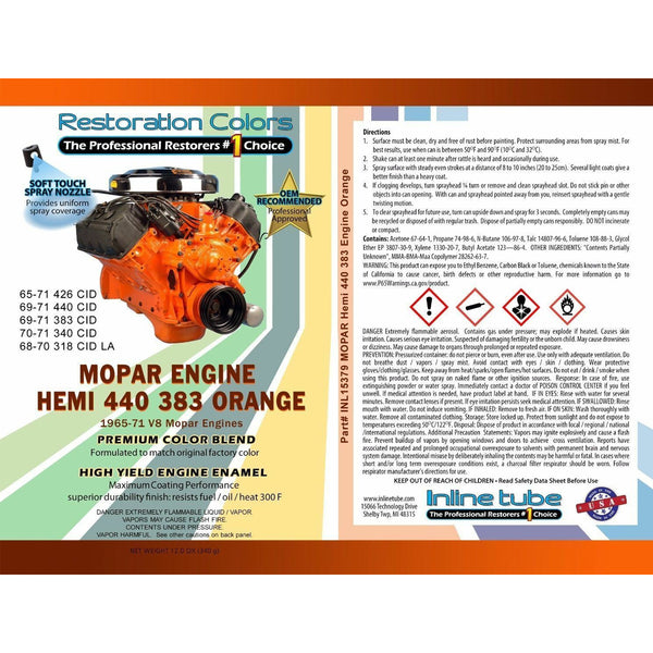 1965 - 1971 Mopar Dodge Plymouth High Temp HEMI 440 383 Orange Engine Spray Paint 1pc