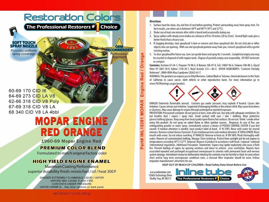 1960 - 1969 Mopar Red Orange Engine Spray Paint 1pc