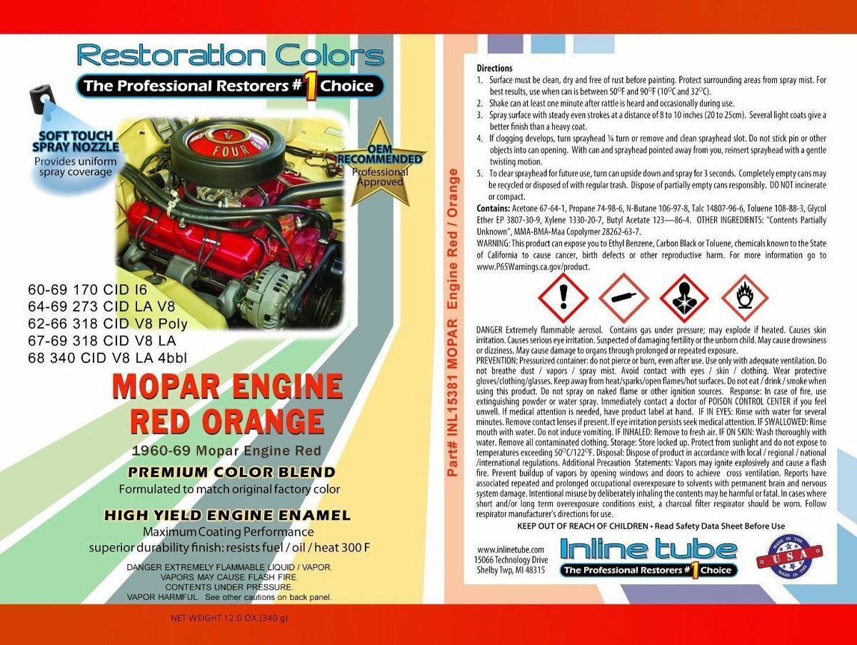 1960 - 1969 Mopar Red Orange Engine Spray Paint 1pc