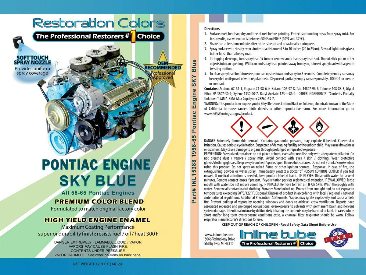 1959-65 Pontiac all V8 Engine Sky Blue Paint 1pc – Inline Tube