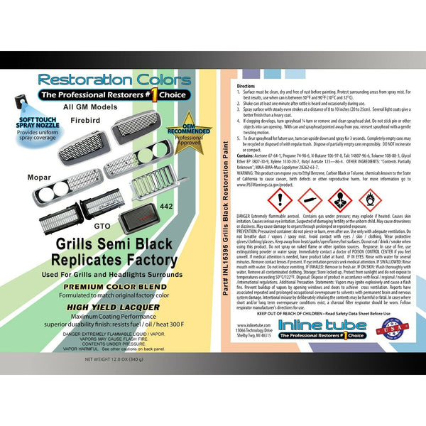 1960-81 GM Ford Mopar Grill and Headlight Surround Semi Gloss Black Spray Paint 1pc