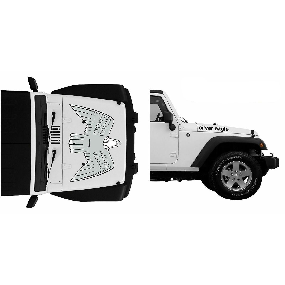 3M Hood Vinyl Graphic Decal Kit 1976-2016 Silver Eagle Jeep CJ7 YJ JK TJ Wrangler