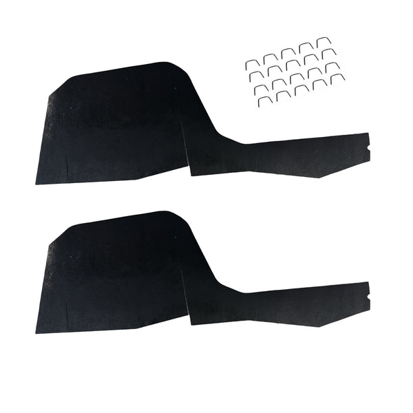 1968-72 Oldsmobile Cutlass 442 A-Arm Splash Shields With Extensions, Baffles, And Staples 2pc