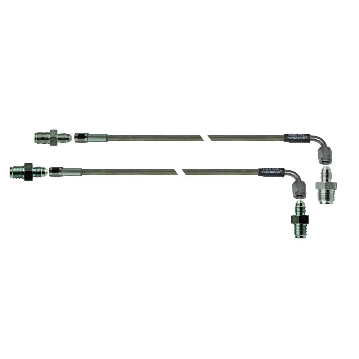 GM Master Line - 18" Pair (-3AN Female to -3AN Female 90 Kit Includes: (2) Braided Hoses, (2) Master Fittings, (2) Prop. Valve Fittings